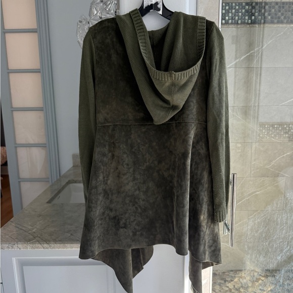 BlankNyc Faux Suede Dark Green Hoodie Cardigan - Picture 9 of 13